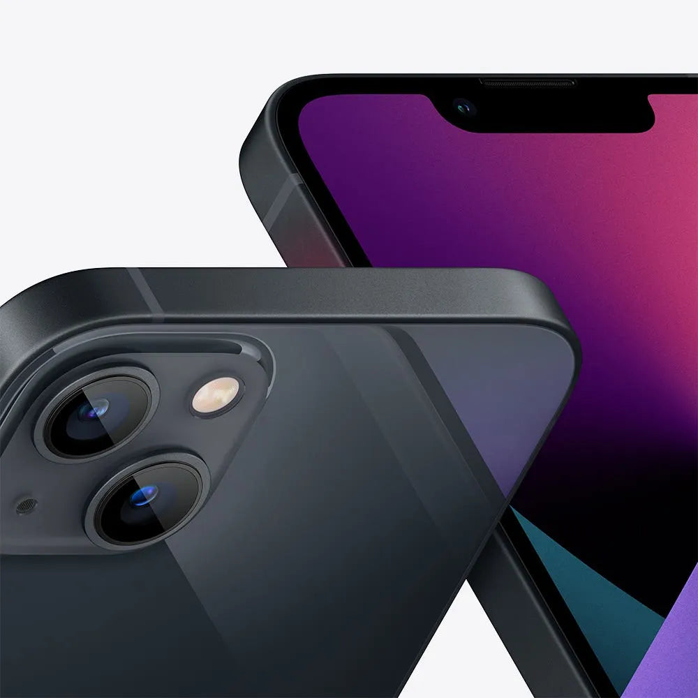 iPhone 13 semi nuevo color medianoche, vista lateral frontal y trasera – Nixblix Peru #Color_Medianoche