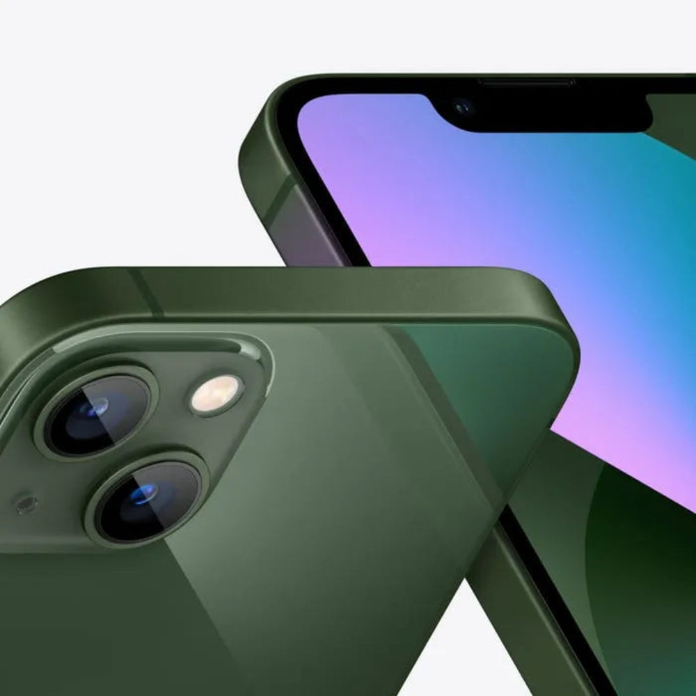 iPhone 13 semi nuevo color verde, vista lateral frontal y trasera – Nixblix Peru #Color_Verde