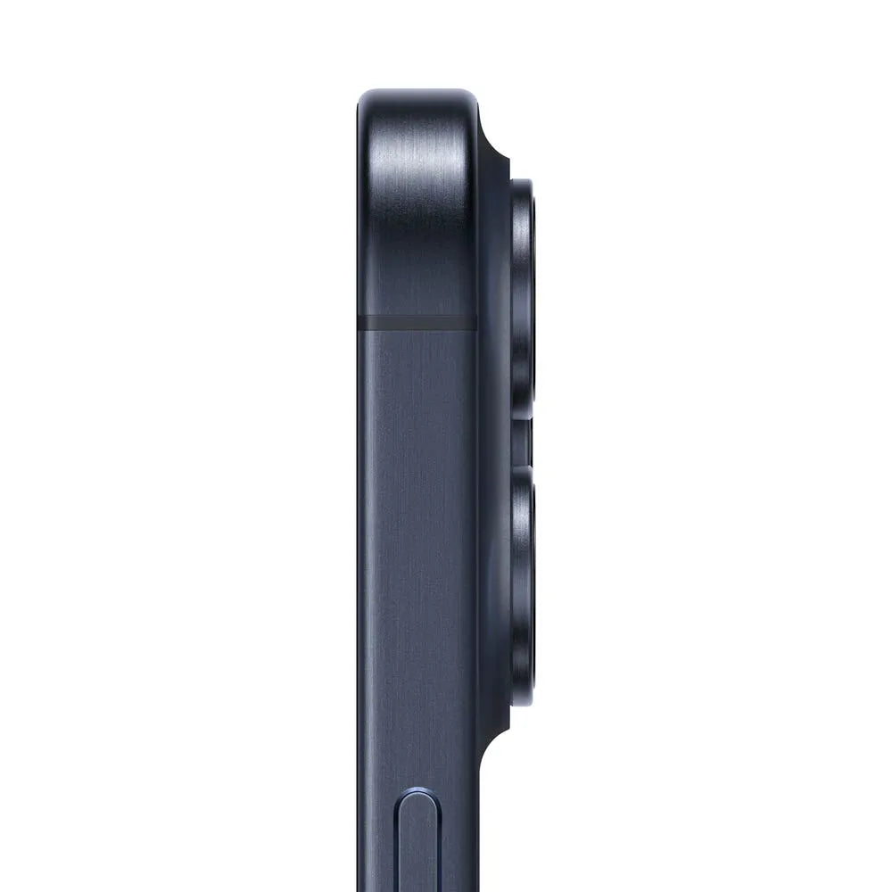 iPhone 15 Pro Max semi nuevo color titanio azul, vista camara lateral – Nixblix Peru #Color_Titanio Azul