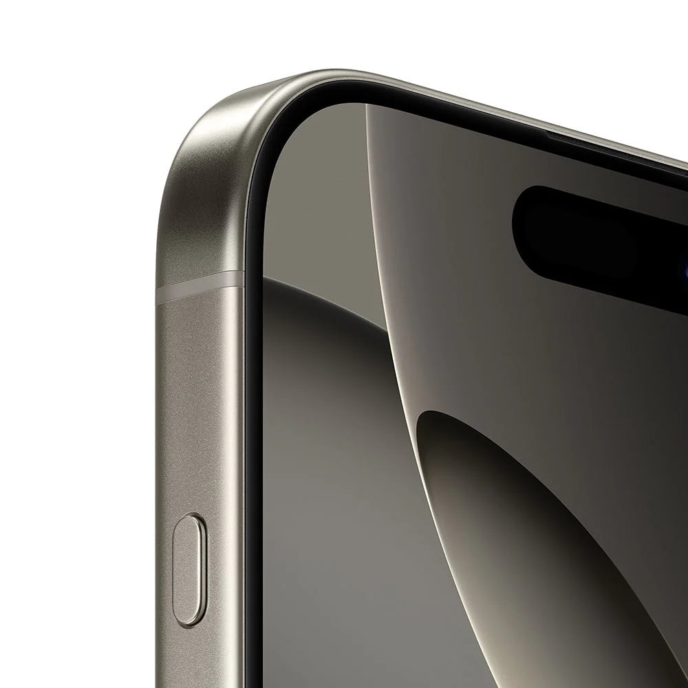 iPhone 15 Pro Max semi nuevo color titanio natural, vista frontal esquina – Nixblix Peru #Color_Titanio Natural