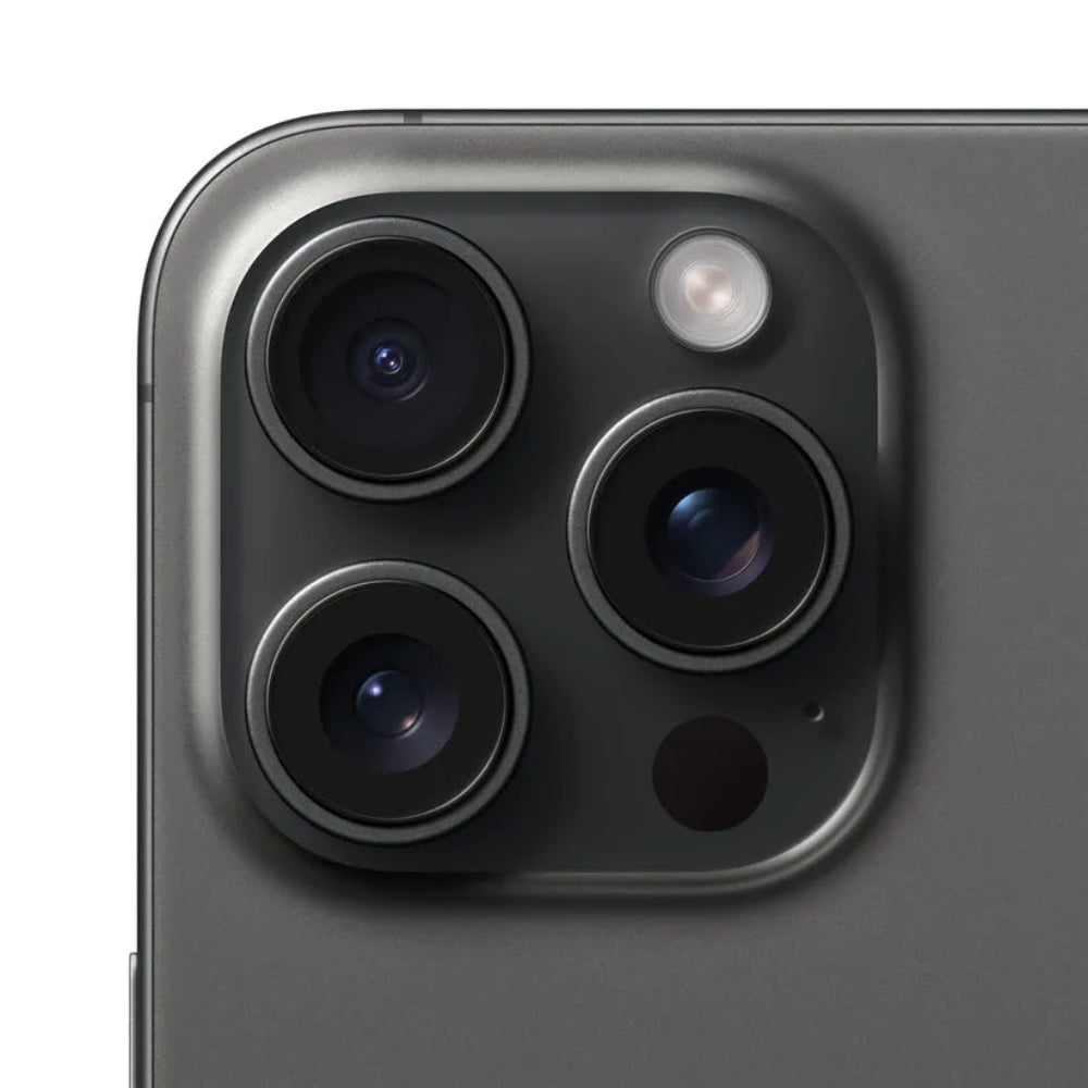 iPhone 15 Pro Max semi nuevo color titanio negro, vista camara trasera – Nixblix Peru #Color_Titanio Negro