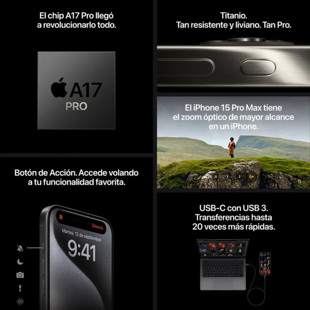 iPhone 15 Pro Max semi nuevo - Titanio Negro