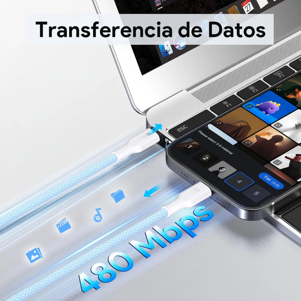 Cable 1Hora Trenzado USB-C a USB-C 1m - Azul