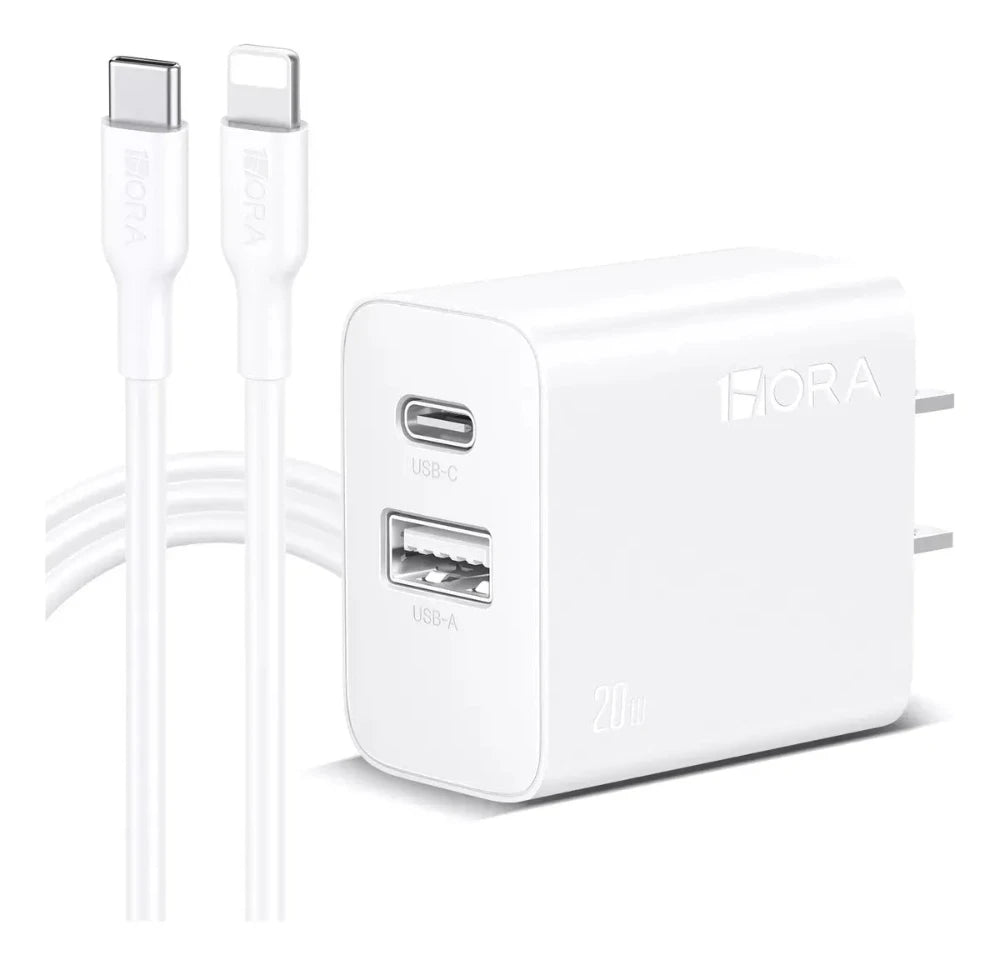 Combo Cargador 1 Hora 20W con Cable USB-C a Lightning - Blanco