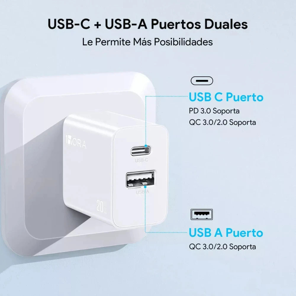 Combo Cargador 1 Hora 20W con cable USB-C a Lightning - Blanco