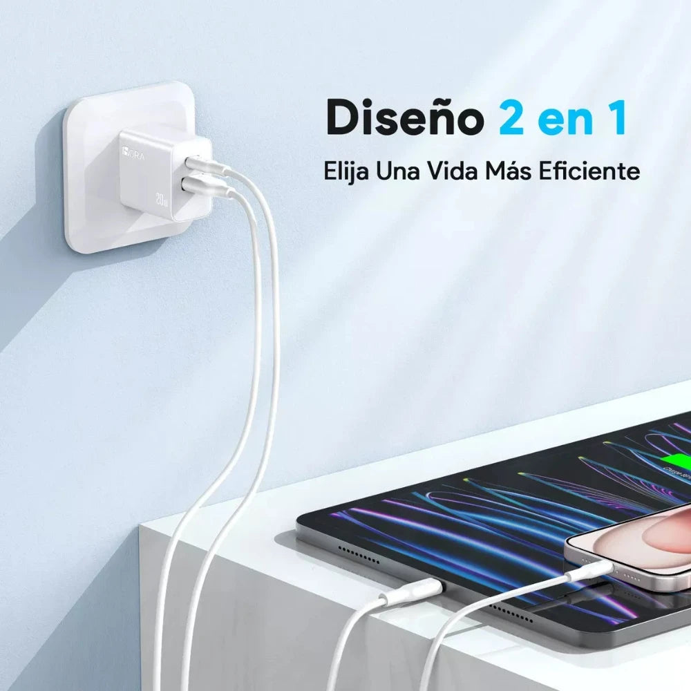 Combo Cargador 1 Hora 20W con cable USB-C a Lightning - Blanco