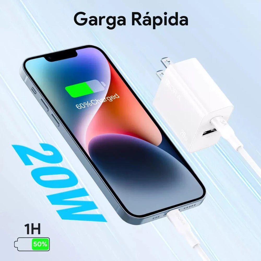 Combo Cargador 1 Hora 20W con cable USB-C a Lightning - Blanco