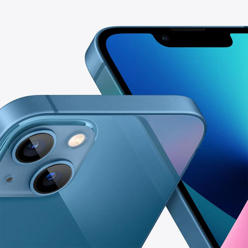 iPhone 13 semi nuevo color azul, vista lateral frontal y trasera – Nixblix Peru #Color_Azul
