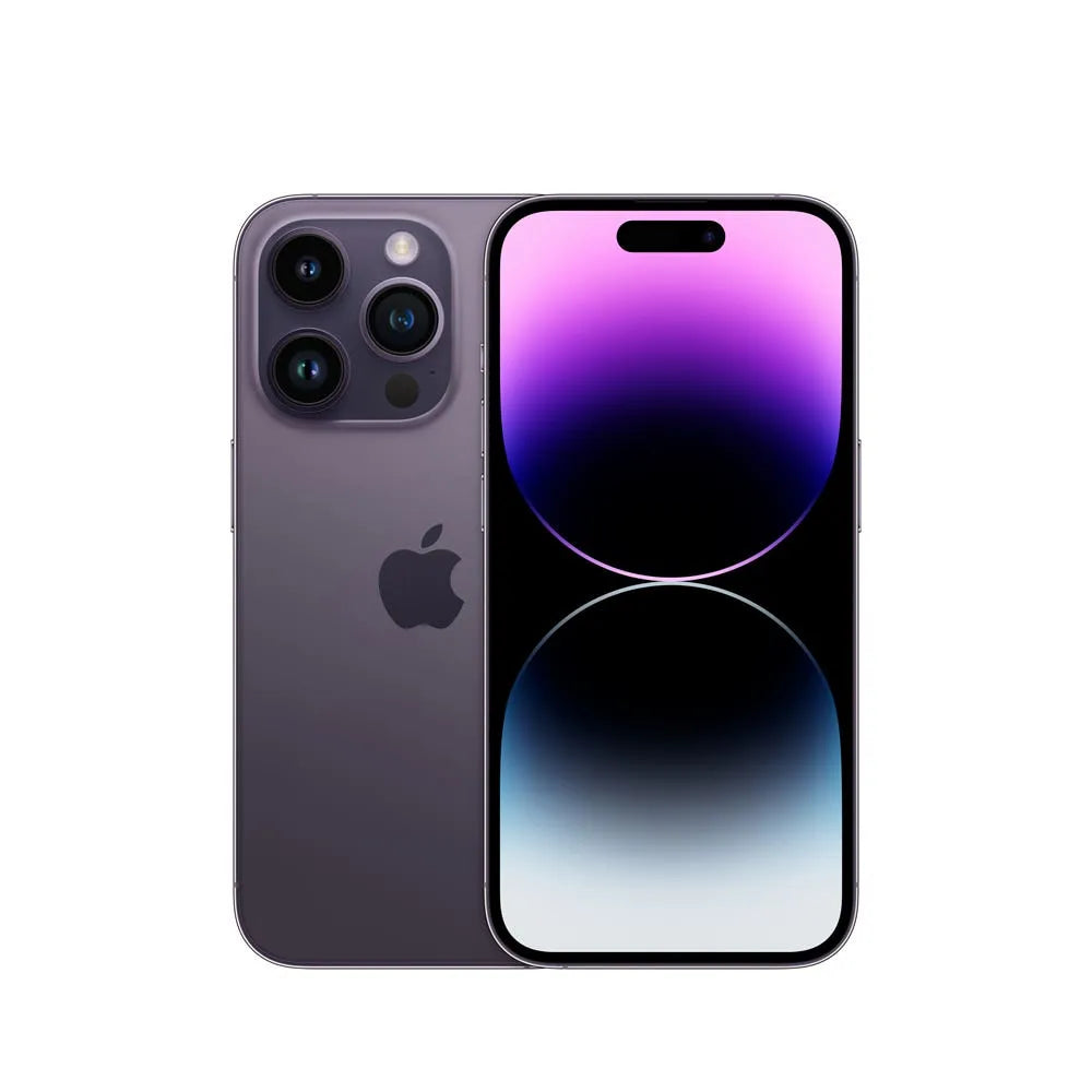 iPhone 14 Pro semi nuevo color purpura oscuro, vista frontal – Nixblix Peru #Color_Púrpura Oscuro