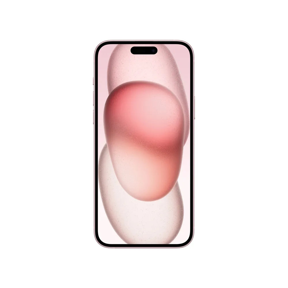 iPhone 15 Plus semi nuevo color rosa, vista pantalla frontal– Nixblix Peru #Color_Rosa
