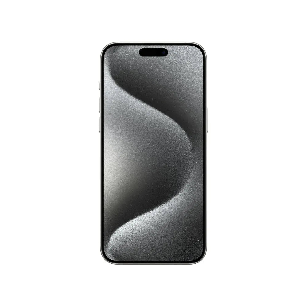 iPhone 15 Pro Max semi nuevo color titanio blanco, vista pantalla frontal – Nixblix Peru #Color_Titanio Blanco