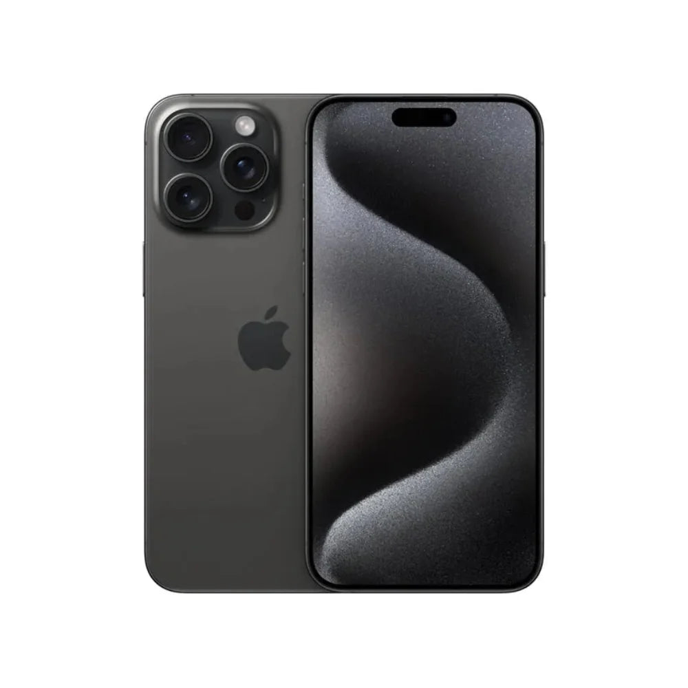 iPhone 15 Pro Max semi nuevo color titanio negro, vista frontal – Nixblix Peru #Color_Titanio Negro