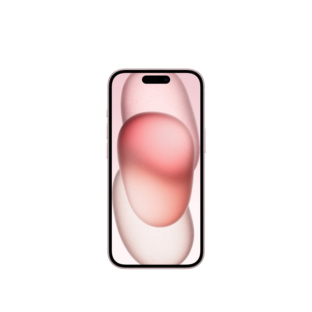 iPhone 15 semi nuevo color rosa, vista pantalla frontal – Nixblix Peru #Color_Rosa