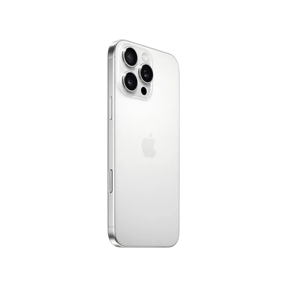 iPhone 16 Pro Max semi nuevo color titanio blanco, vista lateral – Nixblix Peru #Color_Titanio Blanco