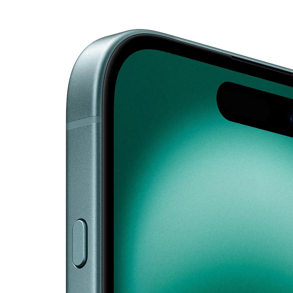 iPhone 16 semi nuevo color verde azulado, vista frontal esquina – Nixblix Peru #Color_Verde Azulado